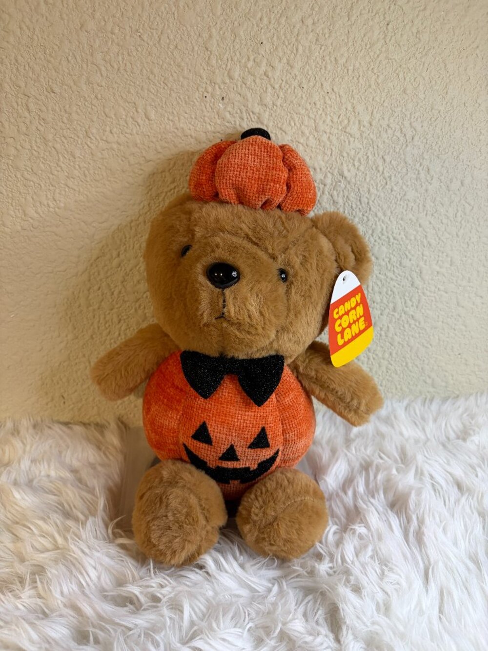 Candy Corn Lane Halloween Pumpkin Bear Weighted Shelf Sitter Decor 14" NWT